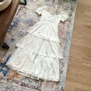 Lulu’s Size S Always Beside Me White Swiss Dot Tiered Midi Dress